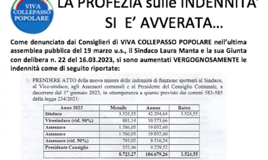 € 3.524,55 il nuovo “stipendio” mensile della sindaca: la denuncia in un volantino dell’opposizione