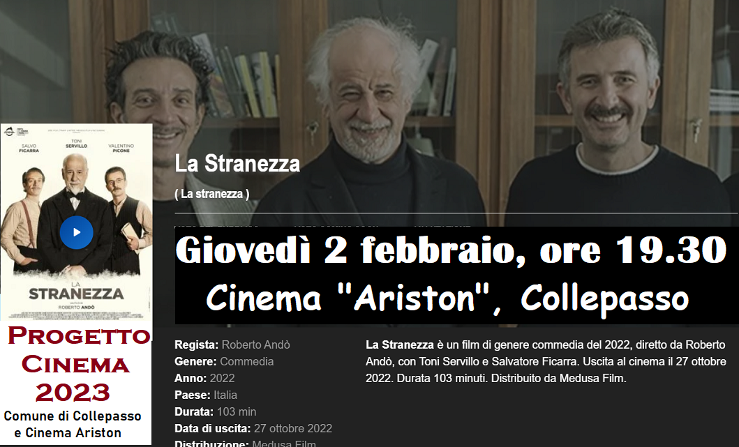 Progetto Cinema 2023: “La stranezza” di Roberto Andò (giovedì 2 febbraio, ore 19.30, Cinema Ariston)