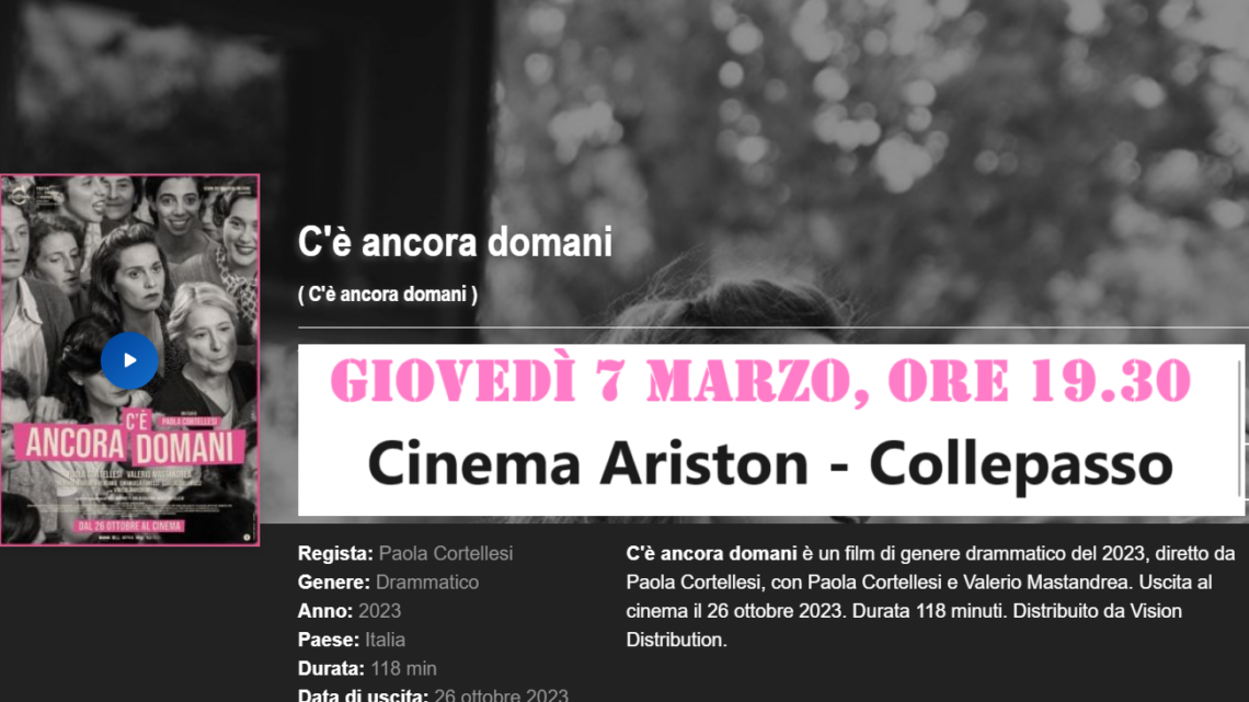 Progetto Cinema 2024: “C’è ancora domani” di Paola Cortellesi (7 marzo, ore 19.30, Cinema Ariston)