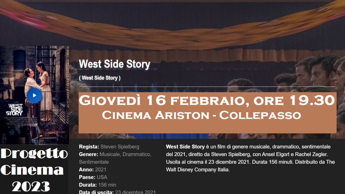 Progetto Cinema 2023: “West Side Story” di Steven Spielberg (giovedì 16 febbraio, ore 19.30, Cinema Ariston)