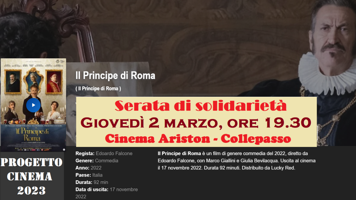 Progetto Cinema 2023: “Il Principe di Roma” di Edoardo Falcone (2 marzo, ore 19.30, Cinema Ariston)