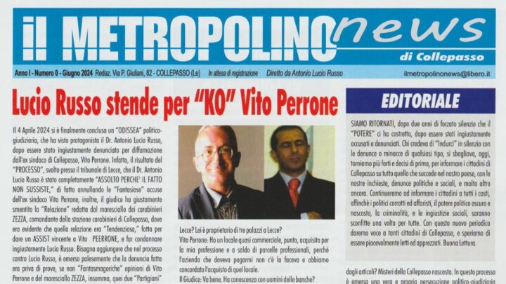 Ritorna il giornale di Lucio Russo con il titolo “il Metropolino news”